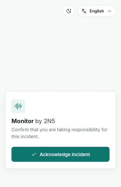 The acknowledgment page on a phone, with the text Confirm that you are taking responsibility for this incident and the Acknowledge incident button